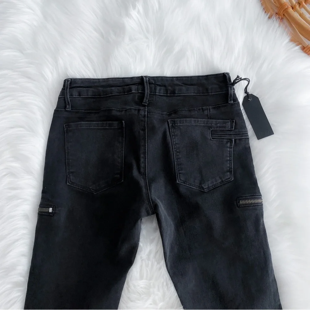 RtA Zip Skinny Denim Jeans Faded Black Low Rise Silver Zipper Detailing NEW NWT